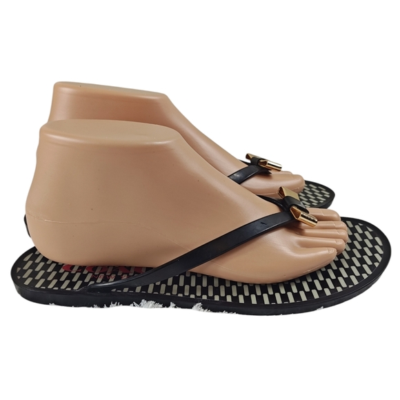 COACH Black White Landon Jelly Bow Flip Flop SANDALS Size 9 - Picture 8 of 10